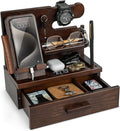 TESLYAR Wood Phone Docking Station with Drawer - Nightstand Organizer - Desk Organizer for Husband - Birthday Gifts for Men, Dad, Anniversary, Key Holder Stand Watch, Accessories (Chocolate Brown)