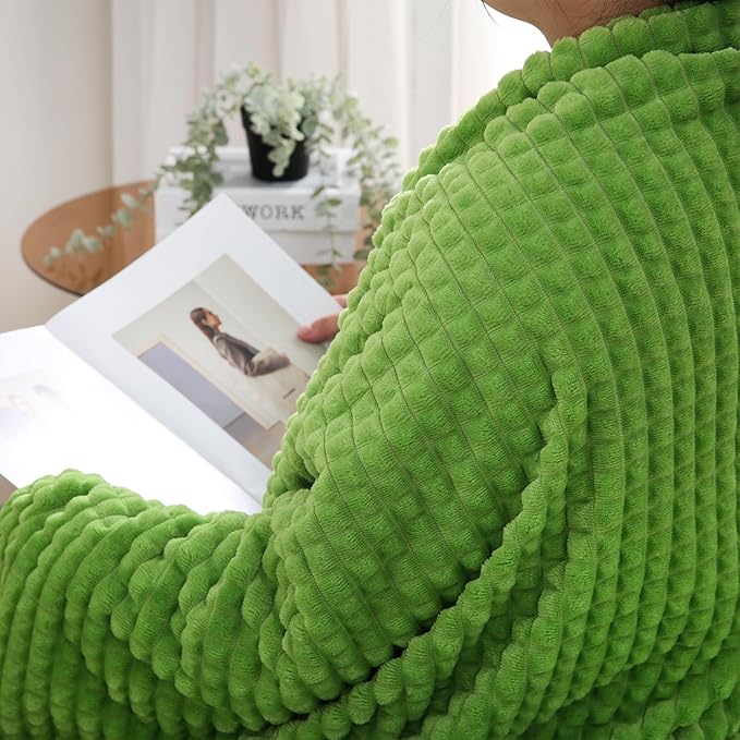 Puncuntex Flannel Fleece Throw Blanket Apple Green 60"×80",Super Soft Plush Cozy Blanket with Square Grid Design Luxury for Couch Sofa Chair