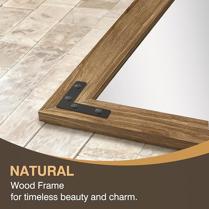 FICTOR Wooden Full Length Mirror, 55"x22" Solid Wood Frame Floor Mirror, for Farmhouse, Bedroom, Living Room, Entryway Decor, Leaning or Hanging