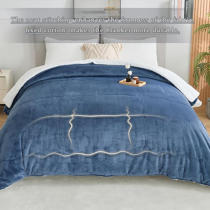CHOSHOME Sherpa Fleece Blanket- Thick Warm Blanket for Winter, Soft Fuzzy Plush Blanket for Bed, Couch, Travel (Navy Blue, Cal King 96" x 102")