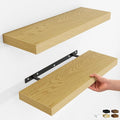 Fun Memories Rustic Wood Floating Shelves for Wall, Space-Saving Wall Mounted Shelves for Bathroom, Bedroom, Living Room and Kitchen, Stylish Storage & Display (Set of 2, Oak, 24 in)