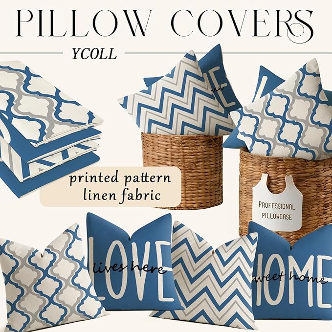YCOLL Farmhouse Pillow Covers 18x18 Set of 4 Throw Pillow Covers Rustic Linen Decorative Pillows Square Cushion Covers for Couch Sofa Bedroom Home Decor