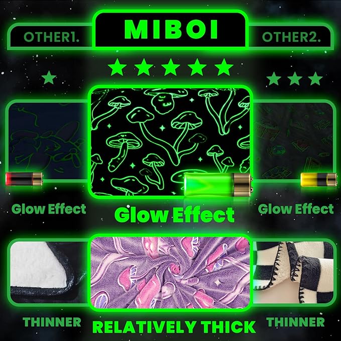 Glow in The Dark Cute Mushroom Throw Blanket Mushroom Blankets for Adult Girls Decor Soft Fleece Blanket Twin for Kids Bed Couch Kids Birthday