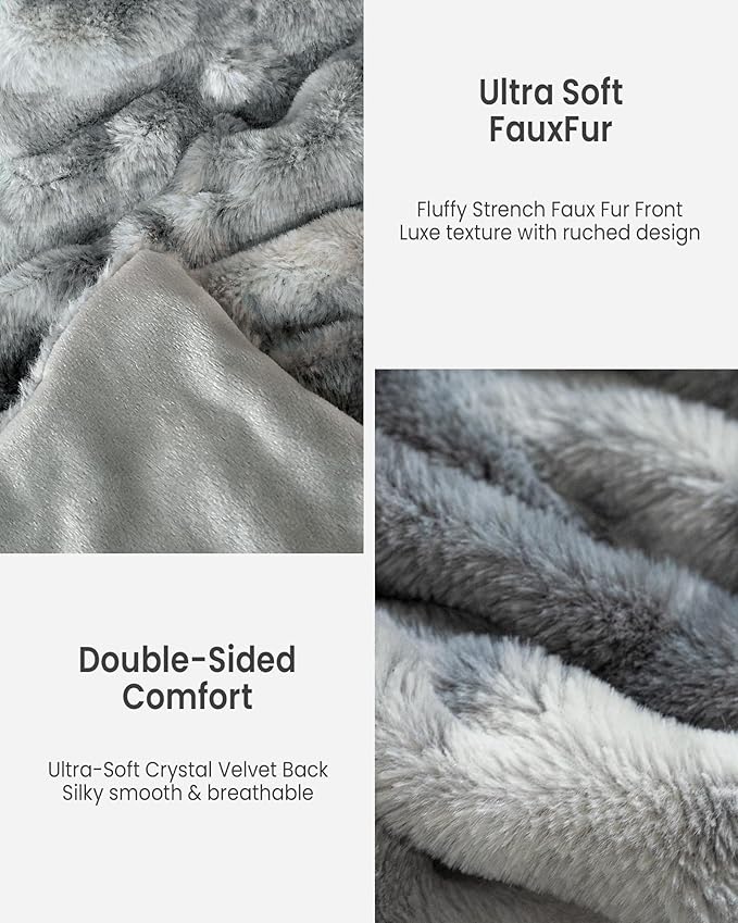 Ultra Soft Faux Rabbit Fur Throw Blanket, Cozy Fuzzy Blanket for Couch Bed, Plush Warm Decor Gifts, Luxury Thick Fluffy Blanket for Women, 60x80 inches, Tie-Dyed in Gray