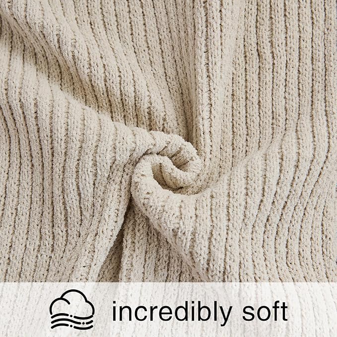 SeaRoomy Knit Throw Blanket,Super Soft Cozy Reversible Waffle Blanket,Warm Fluffy Fuzzy Plush Lightweight Double-Side Blanket for All Seasons for Couch,Sofa,Bed (Solid-Khaki,50"x70")