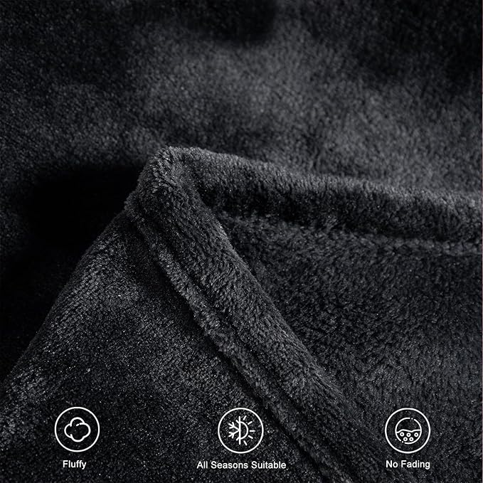 TASTHROW Black Throw Blanket 60x80 Inches, Soft Plush Cozy Fleece Flannel Throw Blanket, Lightweight Warm Throws for Bed, Couch, Bedroom and Living Room, All Seasons