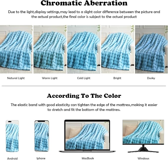 NEWCOSPLAY Faux Fur Twin Blanket Blue Luxury Fluffy Thick Warm Bubble Blanket for Couch Sofa Bed 1000GSM (Blue Bubble Thick, Twin(60"x80"))