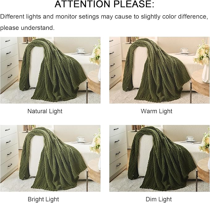 lifein Throw Blanket for Couch-Olive Green Boho Throw Blanket, Soft Fleece Plush Lightweight Blankets&Throws for Spring, Fuzzy Moss Green Blanket for Livingroom Bed Sofa Chair (50x60, Green)