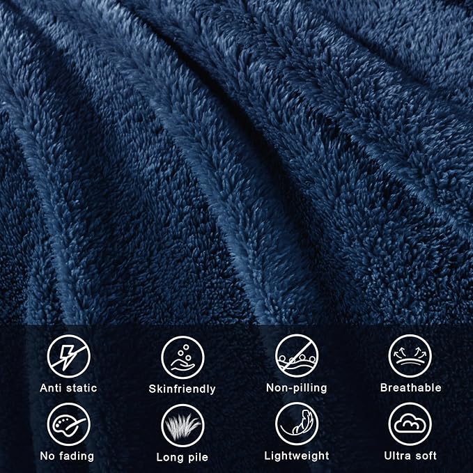 Exclusivo Mezcla Queen Size Blanket for Bed, Super Soft Velvet Plush Fleece Blankets, Fuzzy Cozy and Warm for Winter, 90x90 Inches, Navy Blue