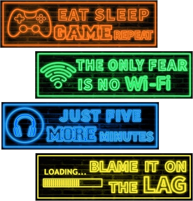 Eat Sleep Game Wall Decals Glow in The Dark, Gamer Controller Stickers Decor for Boy Bedroom, Joystick Video Gaming Kids Playroom Nursery Decoration