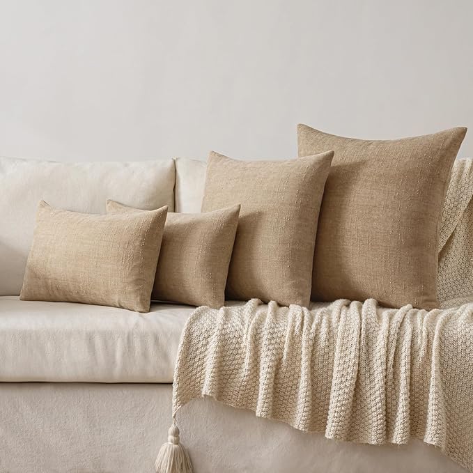 MIULEE Pack of 2 Decorative Throw Pillow Covers Soft Chenille Lumbar Accent Throw Pillows Solid Textured Cushion Covers for Couch Sofa Bedroom Living Room 20x12 Inch,Starfish Khaki Camel