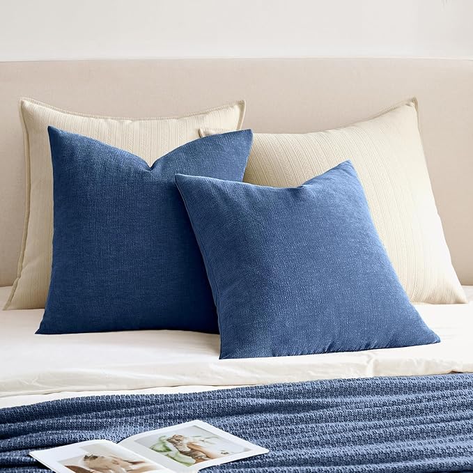 MIULEE Navy Blue Couch Pillow Covers 20x20 Inch, Set of 2 Soft Chenille Decorative Square Throw Pillow Covers Farmhouse for Sofa Living Room Bed