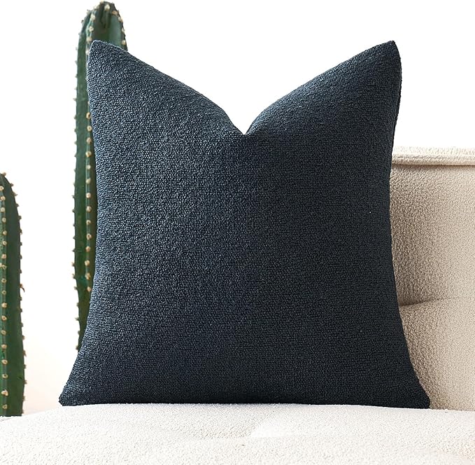 MIULEE Textured Boucle Throw Pillow Cover Navy Blue Accent Solid Eruo Sham Pillow Case Decorative Soft Pack of 1 Couch Cushion Chair Sofa Bedroom Livingroom Home Decor,24x24 Inch