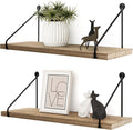 Afuly Floating Wall Shelves Rustic Wall Mounted Hanging Shelf Farmhouse Wall Bookshelf for Bathroom Kitchen Dining Living Room Wood Metal Organizers, Set of 2