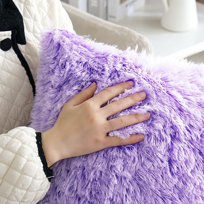 MIULEE Pack of 2 Ultra Soft Fluffy Throw Pillow Covers Decorative Plush Shaggy Double-Sided Faux Fur Winter Pillow Cases Cushions Covers for Cute Sofa Bedroom Car 16x16 Inch Purple Ombre