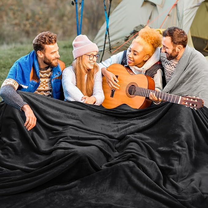 PHF Oversized King Big Fleece Blanket 120"x120", No Shed No Pilling Extra Large Soft Blanket, Giant 10'x 10' Lightweight for Bed, Sofa Travel and Camping, Suitable for All Season, Black