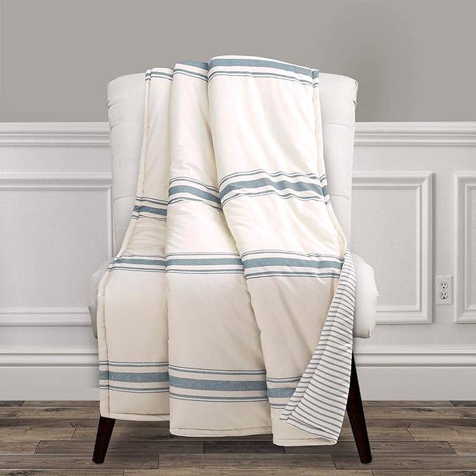 Lush Decor Farmhouse Stripe Reversible Throw, Single, 50" W x 60" L, Dark Gray - Throw Blanket For Bed - Soft Blanket - Couch Throw - Rustic Farmhouse Decor