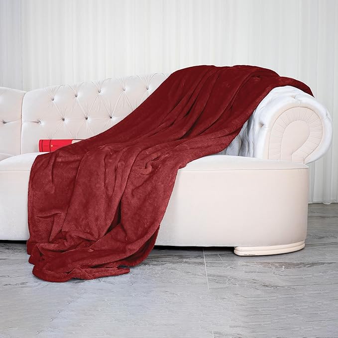 Elegant Comfort Luxury Velvety Softness Fuzzy Plush Micro-Velour Ultra-Soft Blanket, Full/Queen, Burgundy