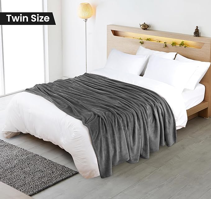 Utopia Bedding Grey Fleece Blanket Twin Size Lightweight Fuzzy Soft Anti-Static Microfiber Bed Blanket (60x80 Inch)