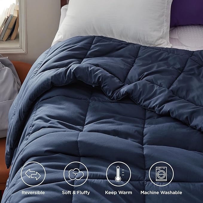 Bedsure Comforter Duvet Insert - Quilted Comforters Twin Size, All Season Duvet, GentleSoft Down Alternative Bedding, with 8 Tabs, Gifts for Women/Men, Navy Blue, Twin 88 x 68 Inches