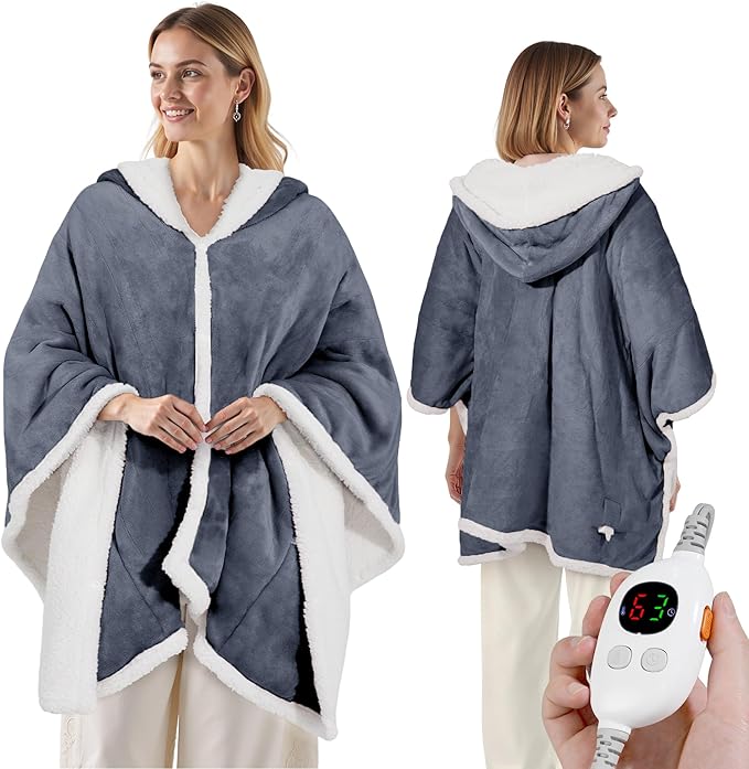 Heated Blanket Throw - Wearable Electric Blanket with 6 Heat Levels & 9 Hours Auto Off,Gifts for Women,Home Office Use,Machine Washable,50"x60"(Gray)