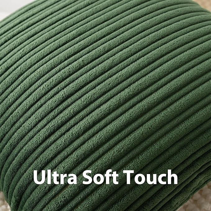 UGASA 12x24 Inch Pillow Cover Pack of 1 Soft Boho Stripe Corduroy Long Rectangular Lumbar Cushion Cover Farmhouse Decorative Throw Pillowcase for Bed, Couch, Sofa, Bedroom, Living Room, Moss Green
