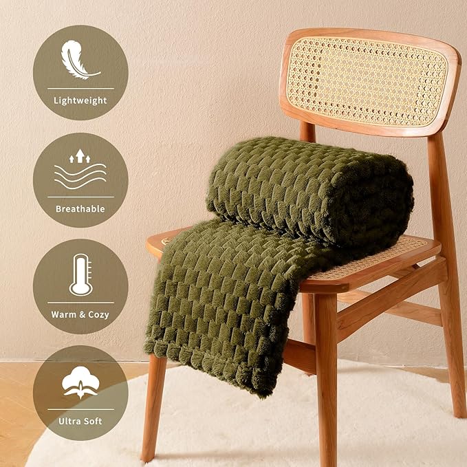 FY FIBER HOUSE Fleece Throw Blanket for Couch 300GMS Super Soft Plush Fuzzy Blankets Lap Blanket for Office Sofa, 50x60 Inches, Olive Green