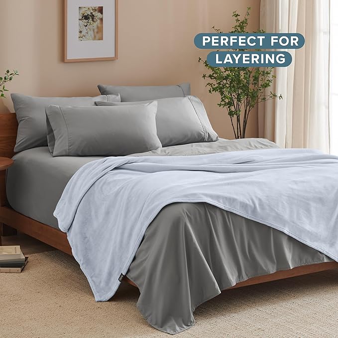 Bare Home Fleece Blanket - Throw/Travel - Ultra-Soft Lightweight for Bed, Sofa, and Couch - Luxury Microplush - Cozy Warm Blanket (Throw/Travel, Blue Mist)