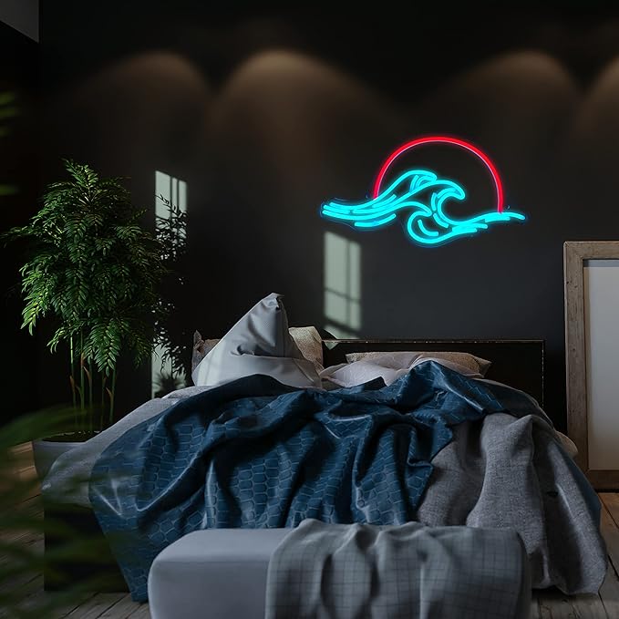 Dleouly Sunset Neon Sign for Wall Decor, Wave Sign LED Light Sign for Bedroom Wall, Dimmable Neon Lights Signs for Man Cave Bedroom, Living Room, Party, Bar, USB Powered (8.8 * 16in)