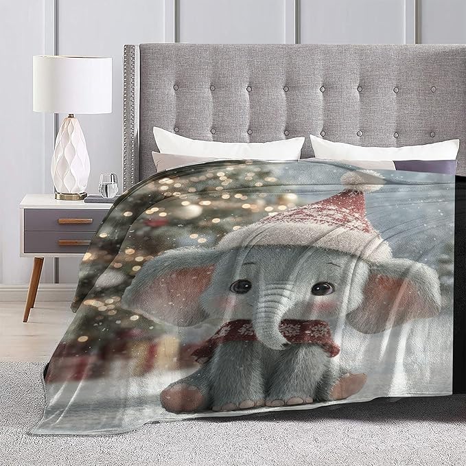 Elephant Throw Blanket Soft Warm Cozy Cute Elephants Blankets Fuzzy Plush Fleece Christmas Elephant Blanket Winter Gifts for Couch Bed Sofa Home Decor 40''X50''