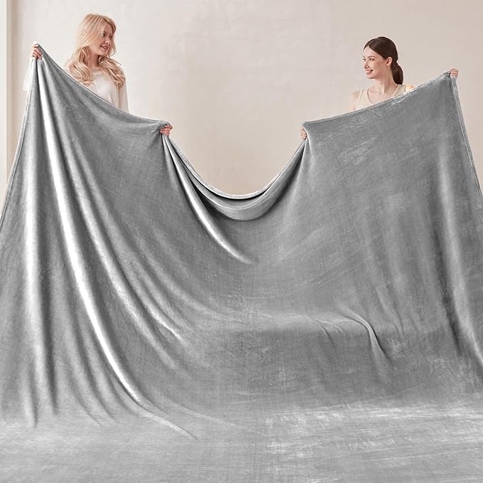 COOVA Oversized King Fleece Blanket 120x120 inches, Soft Cozy Warm Giant Extra Large 10'x10' Blanket for Bed, Sofa, Couch,Travel, Camping, California Huge Flannel Big Throw Blanket, Light Grey