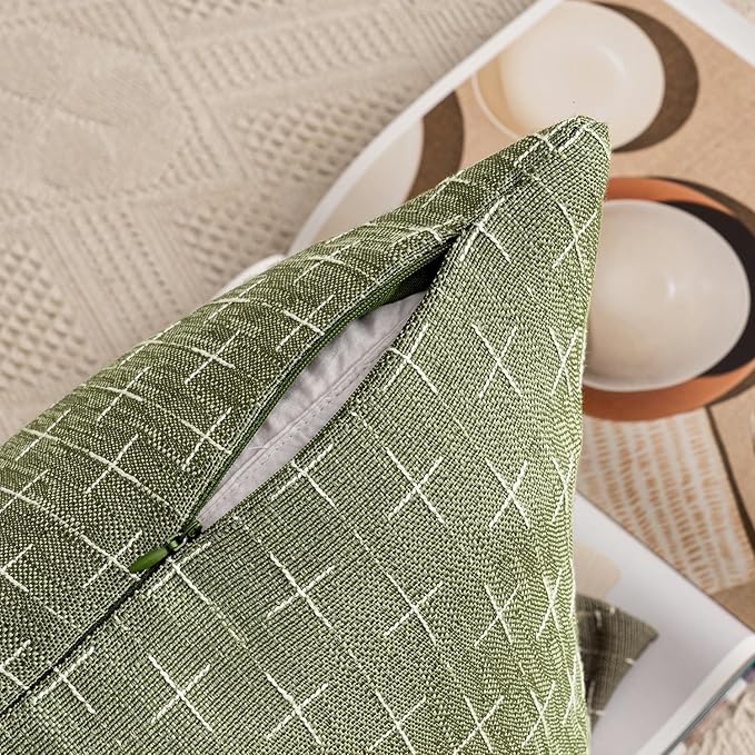 MIULEE Pack of 2 Decorative Burlap Linen Spring Throw Pillow Covers Farmhouse Pillowcases Modern Rustic Woven Textured Cushion Cover for Sofa Couch Bed 24x24 Inch Sage Green