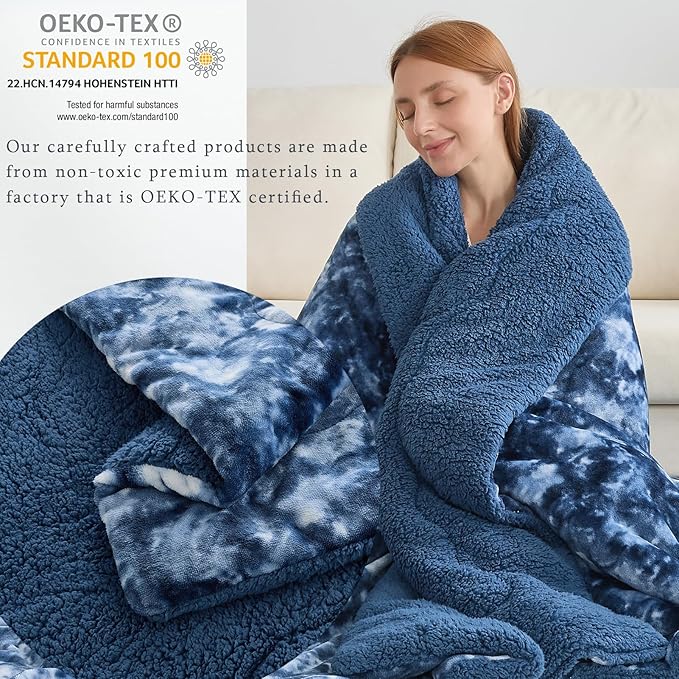 CHOSHOME Sherpa Fleece Blanket- Thick Warm Blanket for Winter, Soft Fuzzy Plush Blanket for Bed, Couch, Travel (Tie Dye Blue, Cal King 96" x 102")