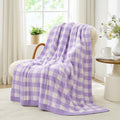Snuggle Sac Buffalo Plaid Bedding Blanket Twin Size, Super Soft, Cozy Warm Knit Decorative Blankets, Reversible Plaid Fluffy Throws for Bed, Plaid Purple, 60x80 Inches