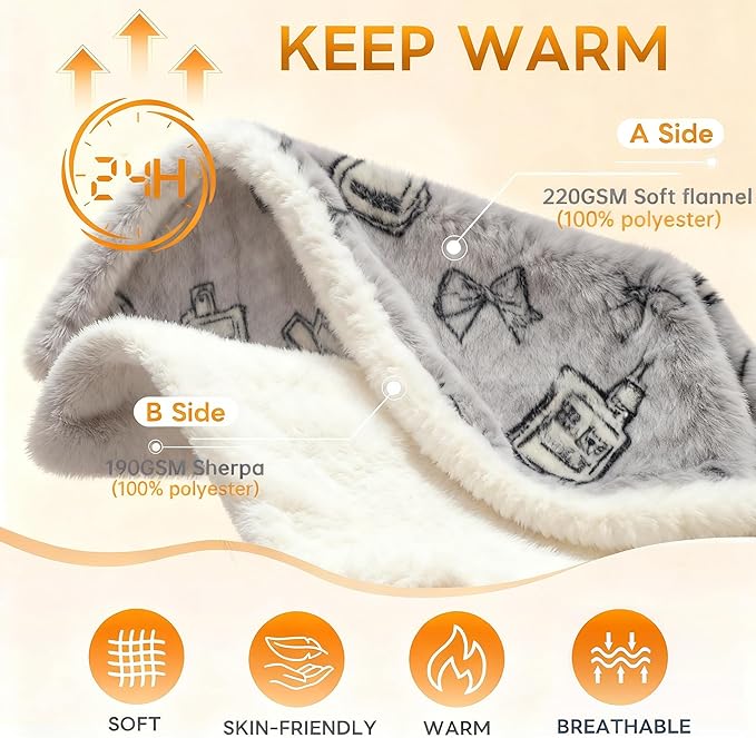 Twin Size 45"x60" Reversible Fleece Throw Blanket - Ultra Soft Warm for Bed/Couch - Cozy Home Decor & Gift
