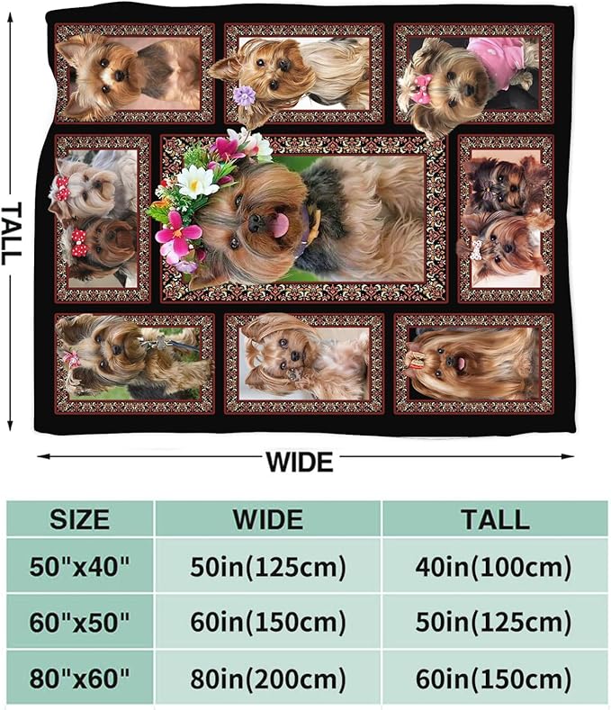 Yorkshire Terrier Blanket for Girls Women Boys Men Adults Kids Soft Cozy Fleece Yorkie Dog Throw Blankets Gifts Warm Flannel Plush Stuff Lightweight Decorative for Couch Bed Sofa 80"X60"