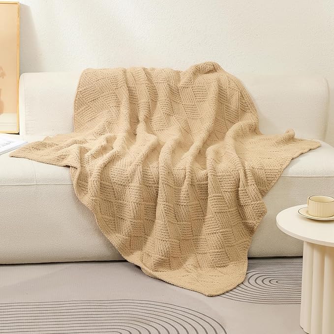 bearberry Super Soft & Fuzzy Minky Throw Blanket Lightweight All-Season - Diamond Stitch Plush Fleece for Couch, Bed, Sofa | Machine Washable Cozy Gift for Women, Men, Home (Camel, 50”x60”)