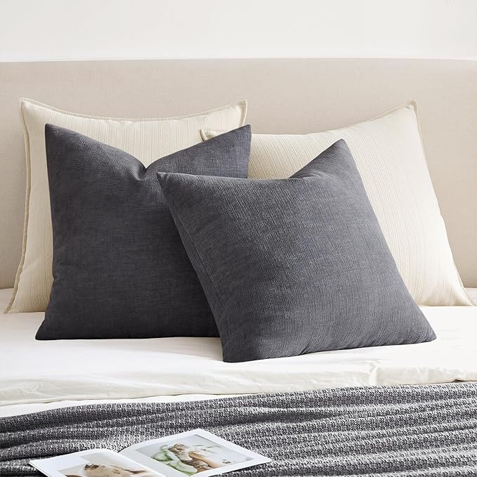 MIULEE Grey Couch Pillow Covers 20x20 Inch, Set of 2 Soft Chenille Decorative Square Throw Pillow Covers Farmhouse for Sofa Living Room Bed
