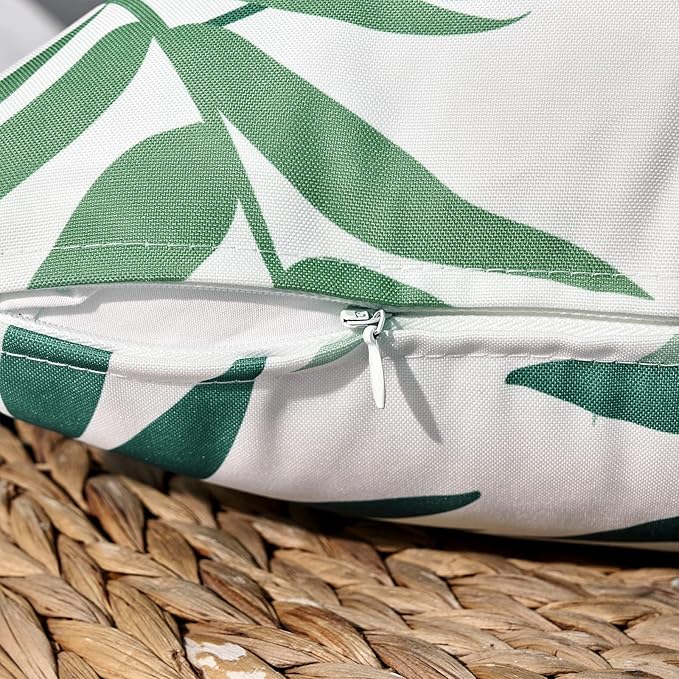 MIULEE Pack of 2 Decorative Outdoor Waterproof Throw Pillow Covers Patio Pillow Cases Natural Leaves Pattern Spring Square Cushion Shams Shell for Garden Balcony Couch 12x20 Inch, Sage Green