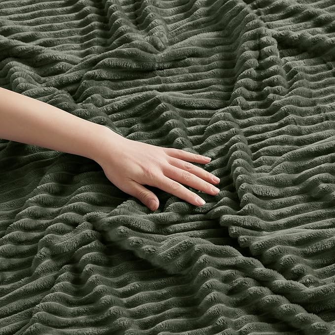 Nestl Green Blanket Queen Size for Bed - Cozy Warm Fuzzy Blankets for Women, Plush Large Fleece Throws for Girls - Olive Green, 90 x 90 Inches