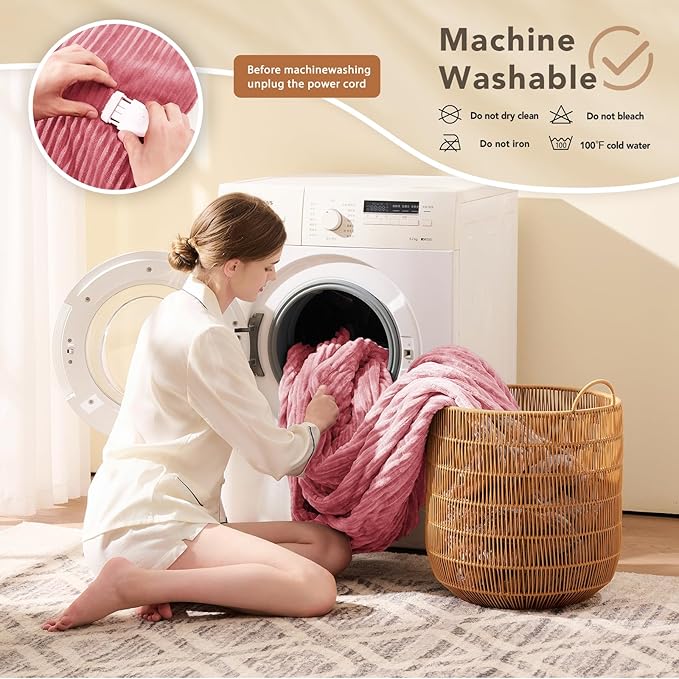 Homemate Heated Blanket Electric Throw - 50"x60" Heating Blanket Throw 1/2/4/6/8 Hours Auto-Off 10 Heat Levels Over-Heat Protection Soft Flannel Sherpa ETL Certification