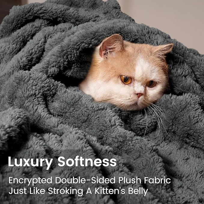 David's Home Ultra Soft Fleece Blanket Queen Size for Bed, Plush Shaggy Fluffy 3D Jacquard Waffle Throw for Couch, Warm Lightweight for Fall Winter,Fuzzy Aesthetic Room Decor,90x90 inches,Dark Grey