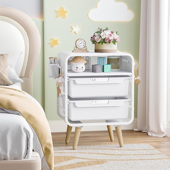 Kids Nightstand,White Night Stand,White Side Table,Bedside Table,Cute End Table with Storage Drawer for Girls boy