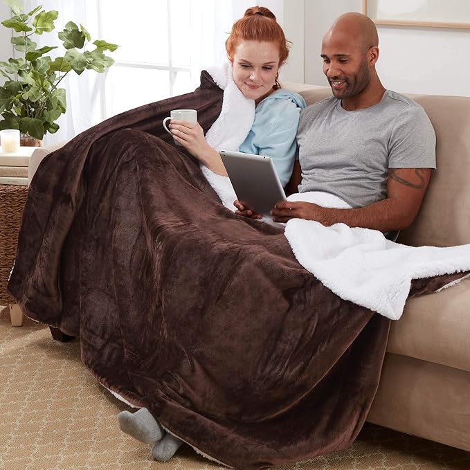 Genteele Sherpa Throw Blanket Super Soft Reversible Ultra Luxurious Plush Blanket, 50 x 60 inches, Brown/White