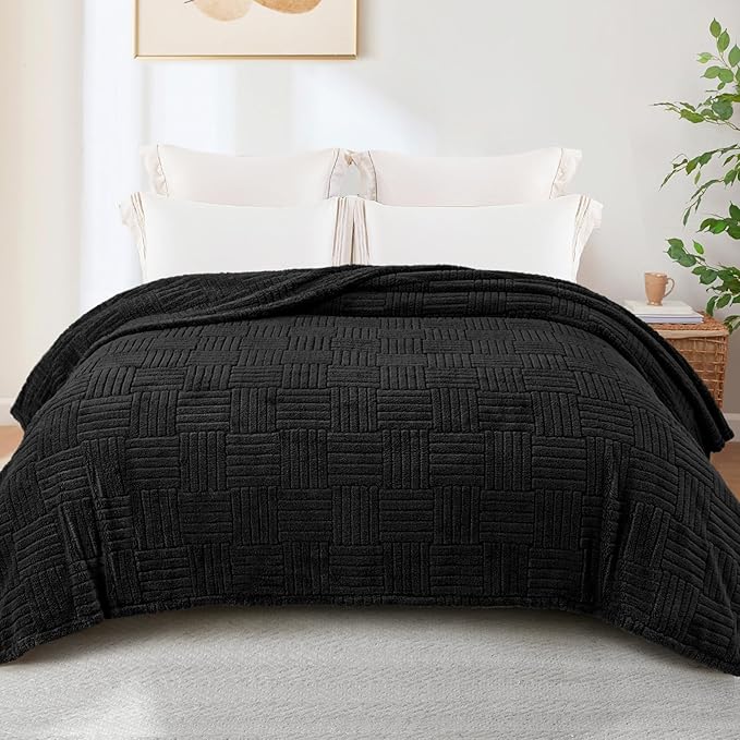 Whale Flotilla Lightweight Fleece Twin Size Blanket for Bed, Fuzzy Soft Blankets with Decorative Jacquard Pattern for All Season, Warm and Fluffy, 60x80 Inch, Black