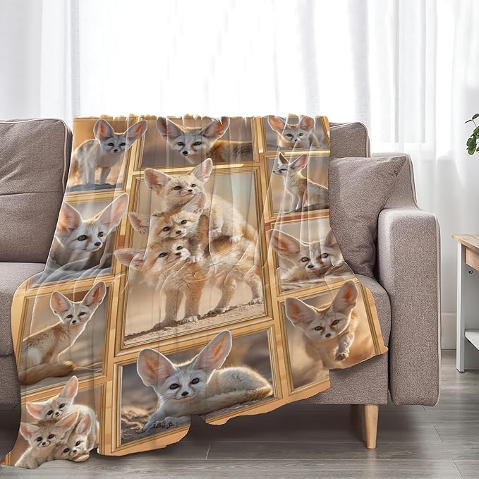 Fennec Fox Blanket for Girls Women Boys Men Adults Kids Soft Cozy Fleece Desert Fox Throw Blankets Gifts Warm Flannel Plush Lightweight Decor for Couch Bed Sofa 50"X40"