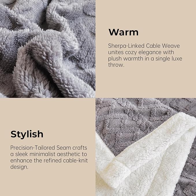 Sherpa Queen Blanket for Bed - Fleece Soft Cozy Fuzzy Blankets Thick Warm for Winter and All Seasons (Dark Grey, Queen (90"x90"))