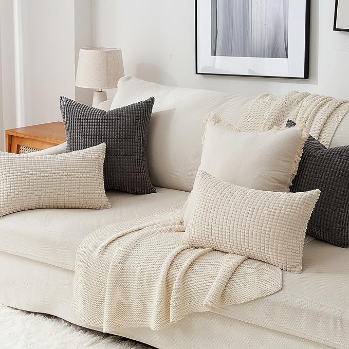 Topfinel 4 Packs Dark Grey Decorative Throw Pillow Covers 20x20 Inch for Living Room Couch Bed, Rustic Modern Farmhouse Home Decor, Soft Corduroy Bulge Cute Accent Square Cushion Case 50x50 cm