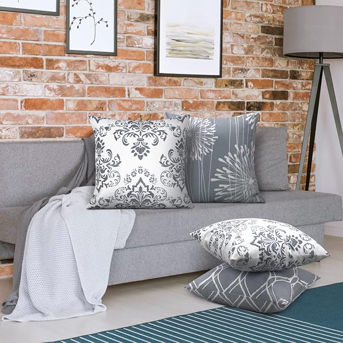Coliuso Decorative Throw Pillow Covers 20x20 Set of 4, Gray and White Modern Simple Square Pillow Case Cushion Cover for Sofa Couch Farmhouse Outdoor Living Room (Gray and White, 20"x20")
