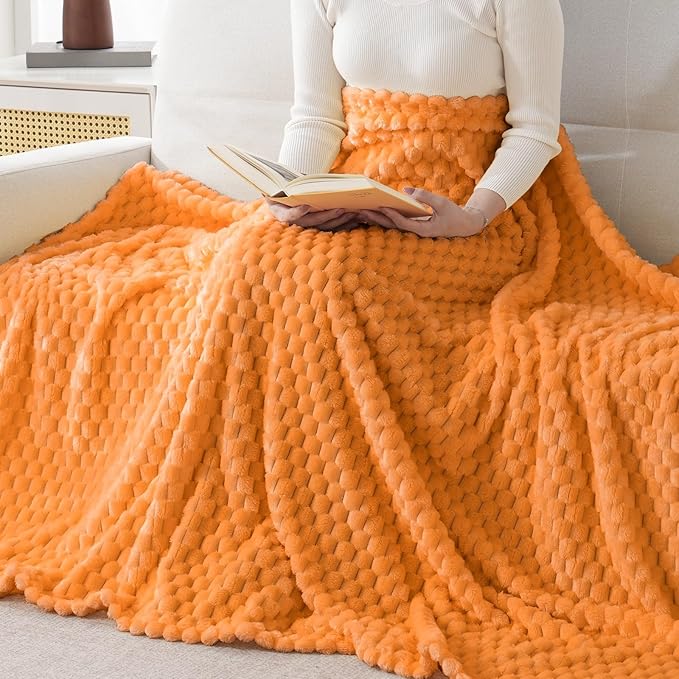 Bnuitland Soft Flannel Throw Blanket(50X40 inches), 3D Jacquard Fluffy Lightweight Fleece Throw Blanket for Babys and Pets,300 GSM Cozy Warm Bed Sofa Fleece Blanket for All Seasons,Light Orange